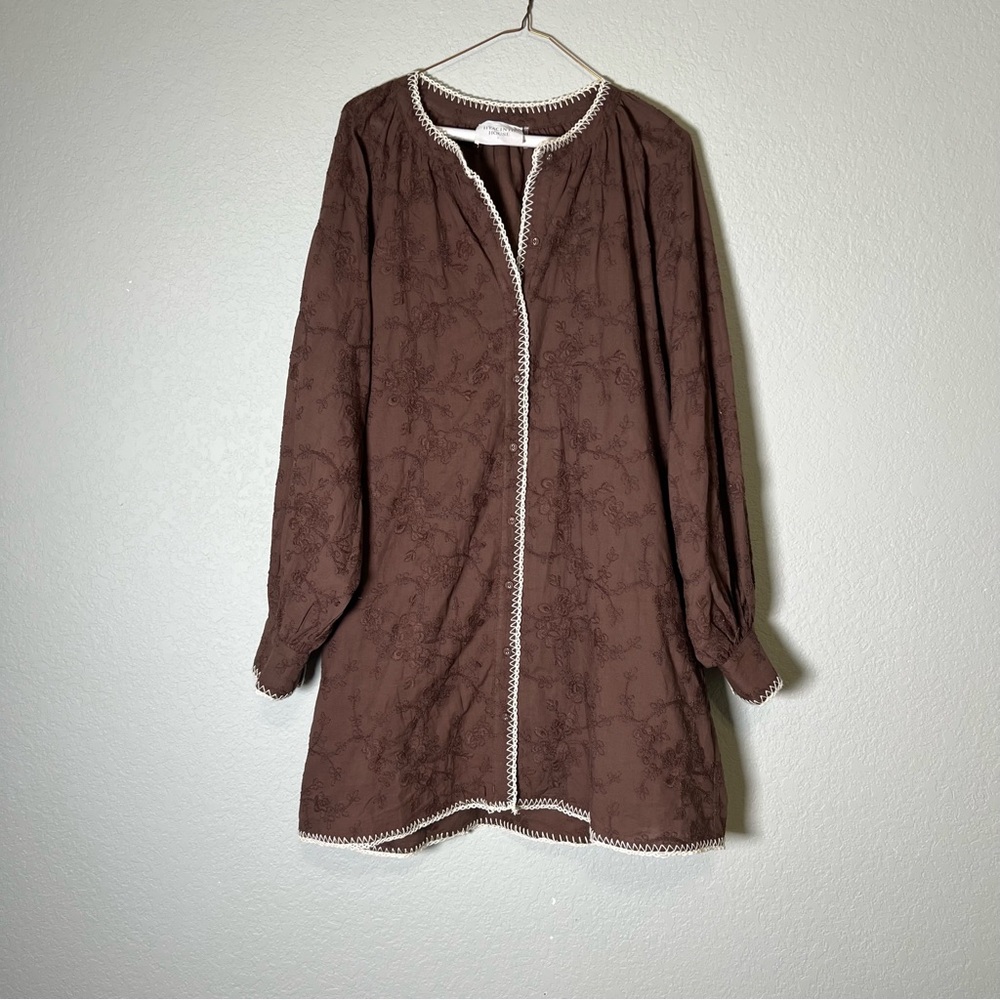 HYACINTH HOUSE Brown Embroidered Trisha Shirt Dress with Pockets Size Large - Picture 5 of 14